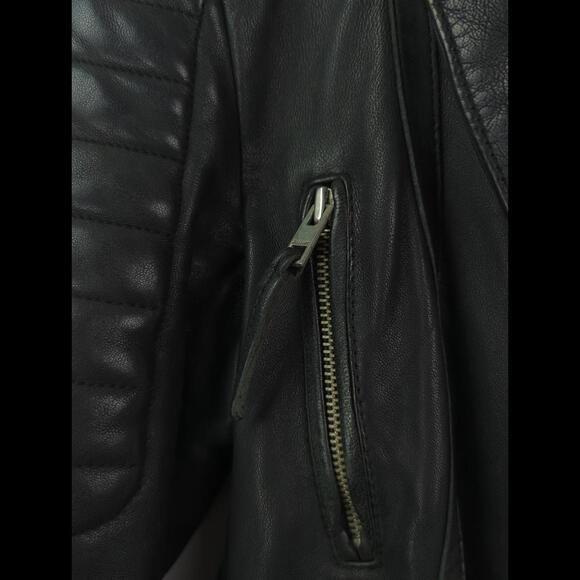 [SOLD] ALLSAINTS Women's Sz 4 S STEINE Black Leather Motorcycle Rider Zip Jacket - Picture 6 of 14